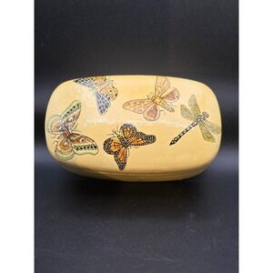 Butterfly Dragonfly Trinket Box Hand-painted Jewelry Storage Yellow